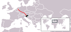 Location of Slovenia, our route in red